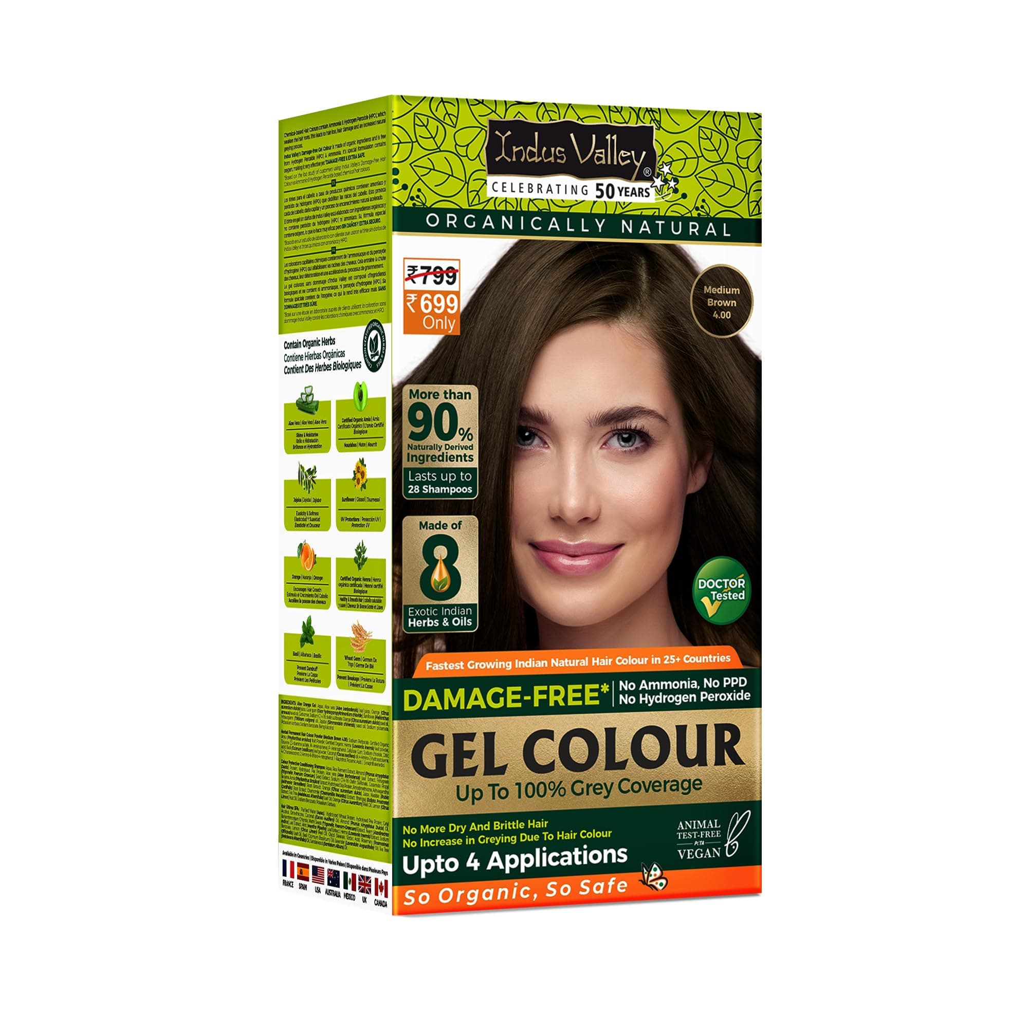 INDUS VALLEY Damage Free Natural Gel Hair Colour for Women | Ammonia & PPD Free Organic Hair Colour with 100% Grey Coverage, Long Lasting Conditioning Hair Color | Medium Brown 4.00-220 ml