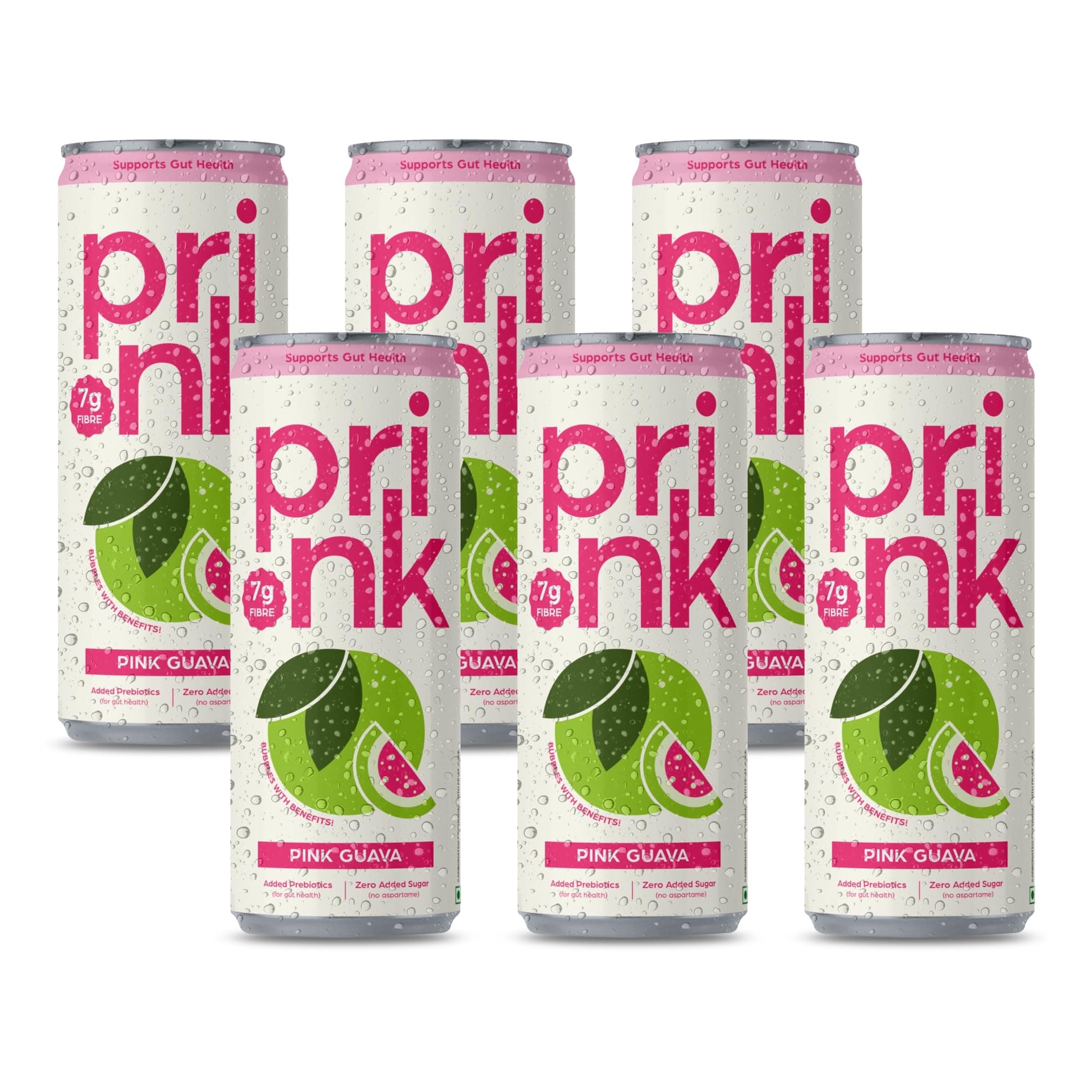 Prink Prebiotic Soda | Zero Added Sugar | High Fiber 7g | Supports Gut Health | 250 ml (Pack of 6, Pink Guava)