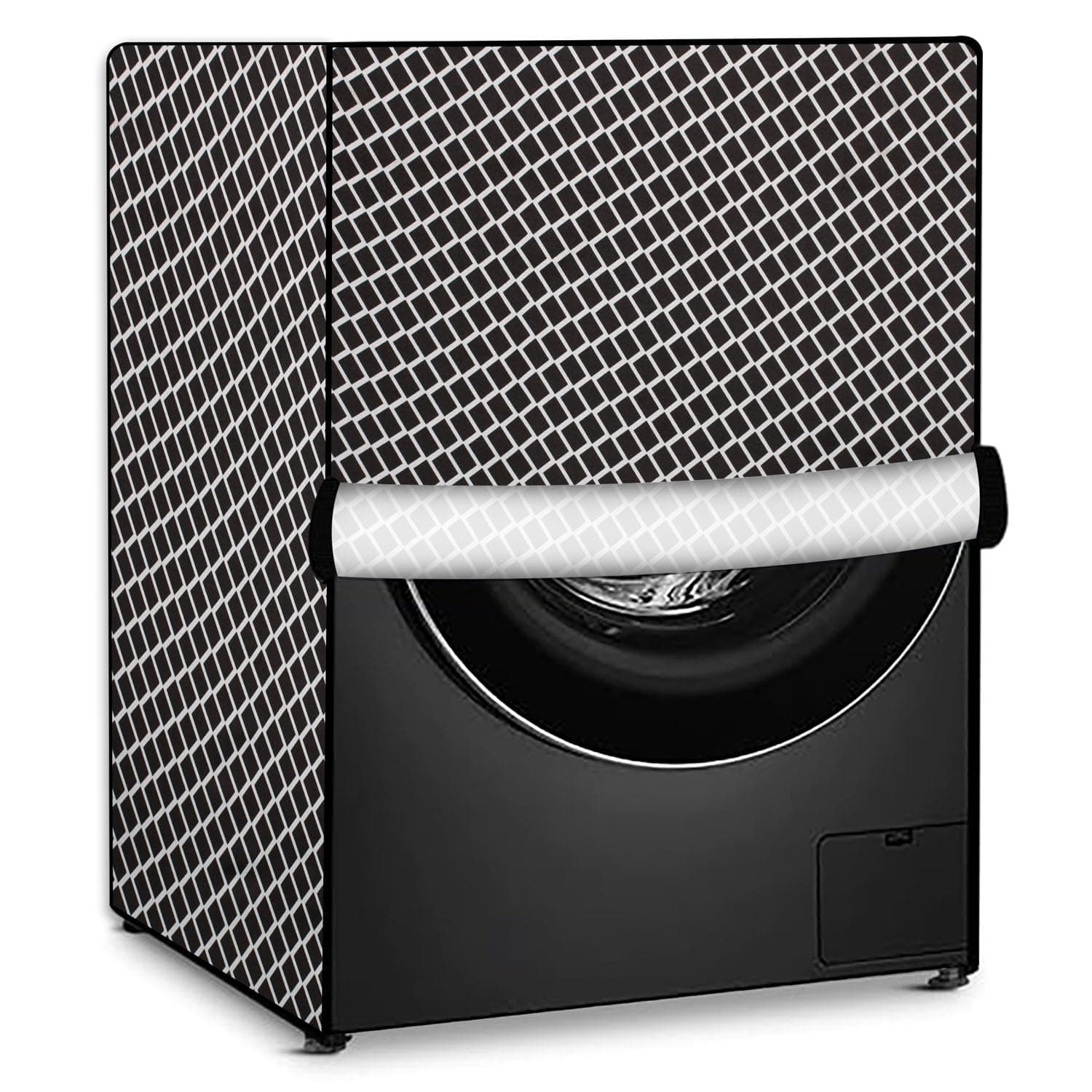 Stylista Washing Machine Cover Compatible for LG 9 Kg Fully-Automatic Front Loading FHV1409ZWP Check Grey