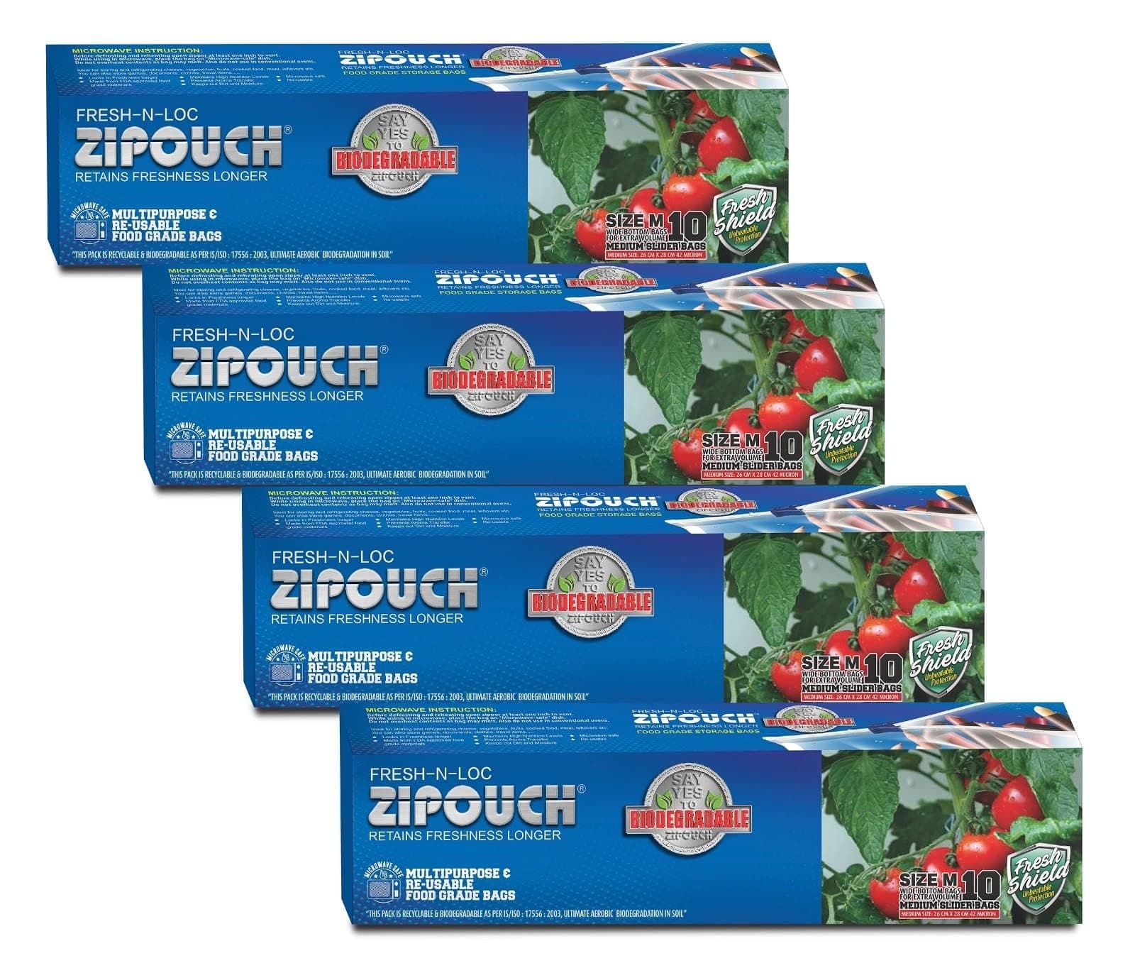Zip Lock Bag with Slider | Medium Pack of 4 (40 Bags, 28×26 cm) | Ziplock Bags for Fridge & Travel Packing | Fridge Storage Bags, Zip Lock Bag & Zip Lock Covers Zipper Pouch for Food & Snacks