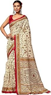 EthnicJunction Women's Art Silk Warli Print Saree With Blouse Piece