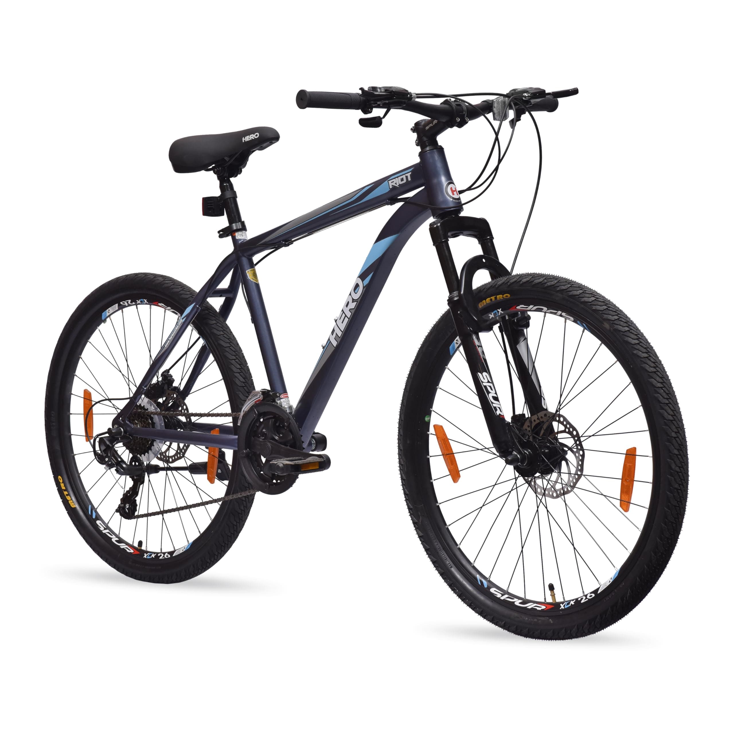Hero RIOT 26T 21 Gear Mountain Bicycle for Adults | Grey | Only Front Suspension | Disc Brake | Steel Frame : 16.5Inches | Rider Height : 5ft 0" - 5ft 8" | 95% Pre-Assembled(Ready to Ride in 5 Mins)