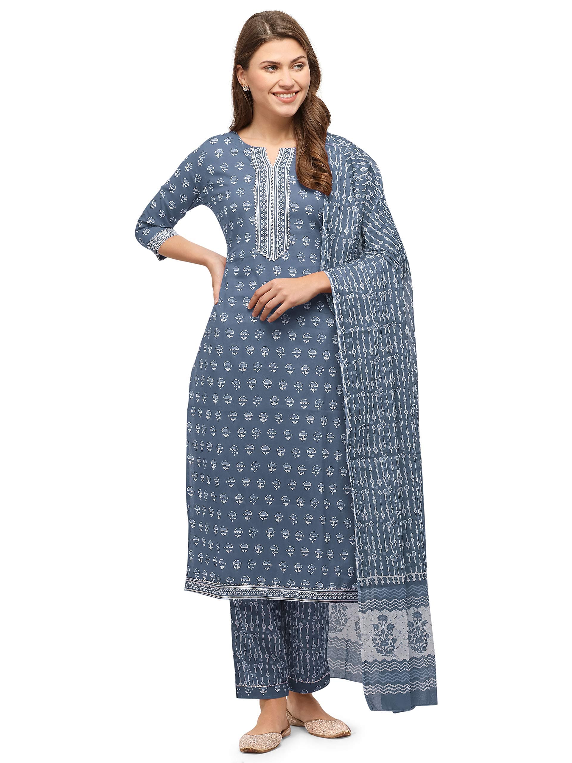 MIRCHI FASHION Pure Cotton Straight Kurta Set with Dupatta | 3 Piece Ethnic Kurta Pant Set Office Wear Salwar Kurta Set for Women