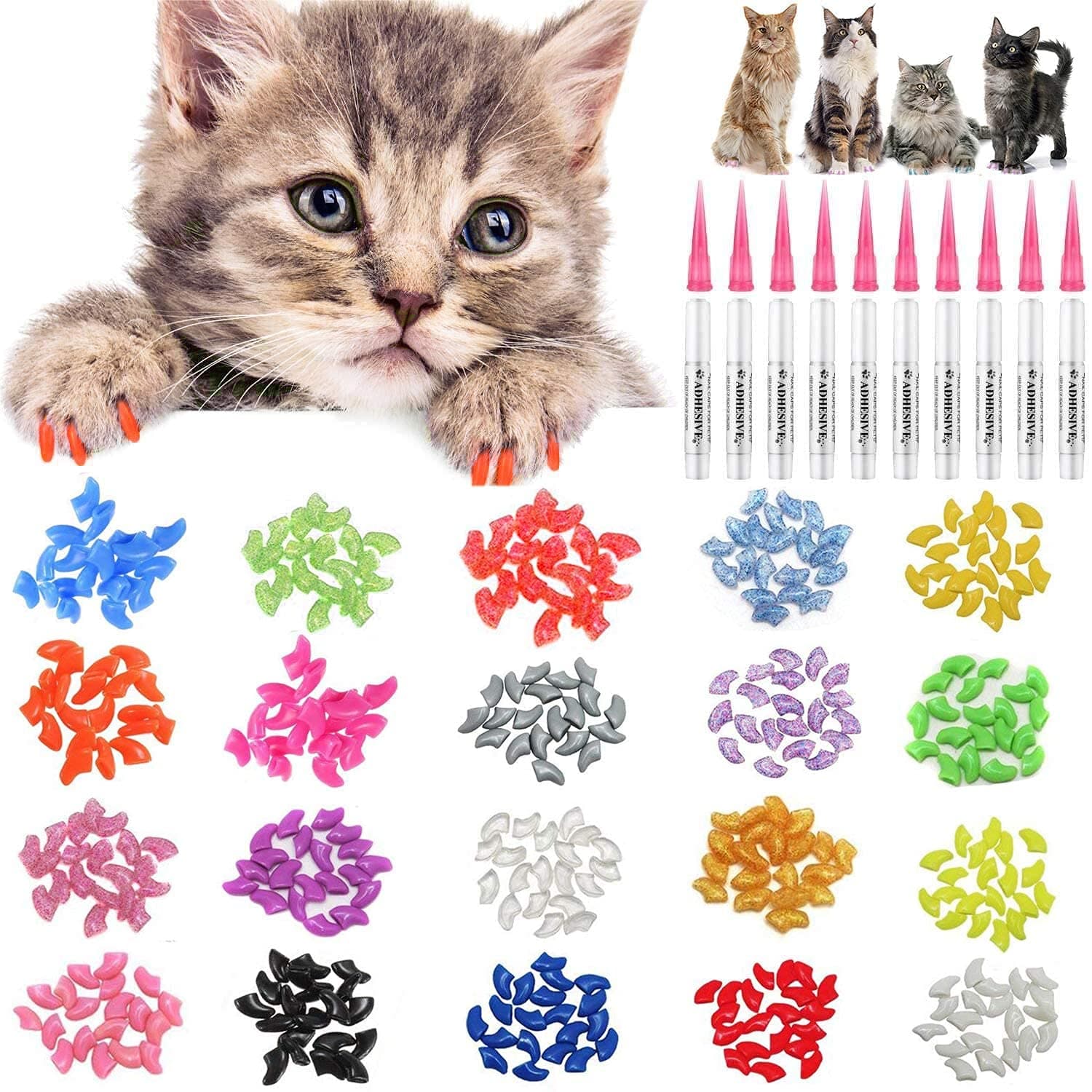 Woofy cat Nail Protector Cover | Pet Soft Safe & Anti Scratch paw Claw Cap | Nail Care 20pcs Cover for Cats and Dogs - Color as per Available (Size: X-Small, Weight 0.5 to 2.5 Kg)