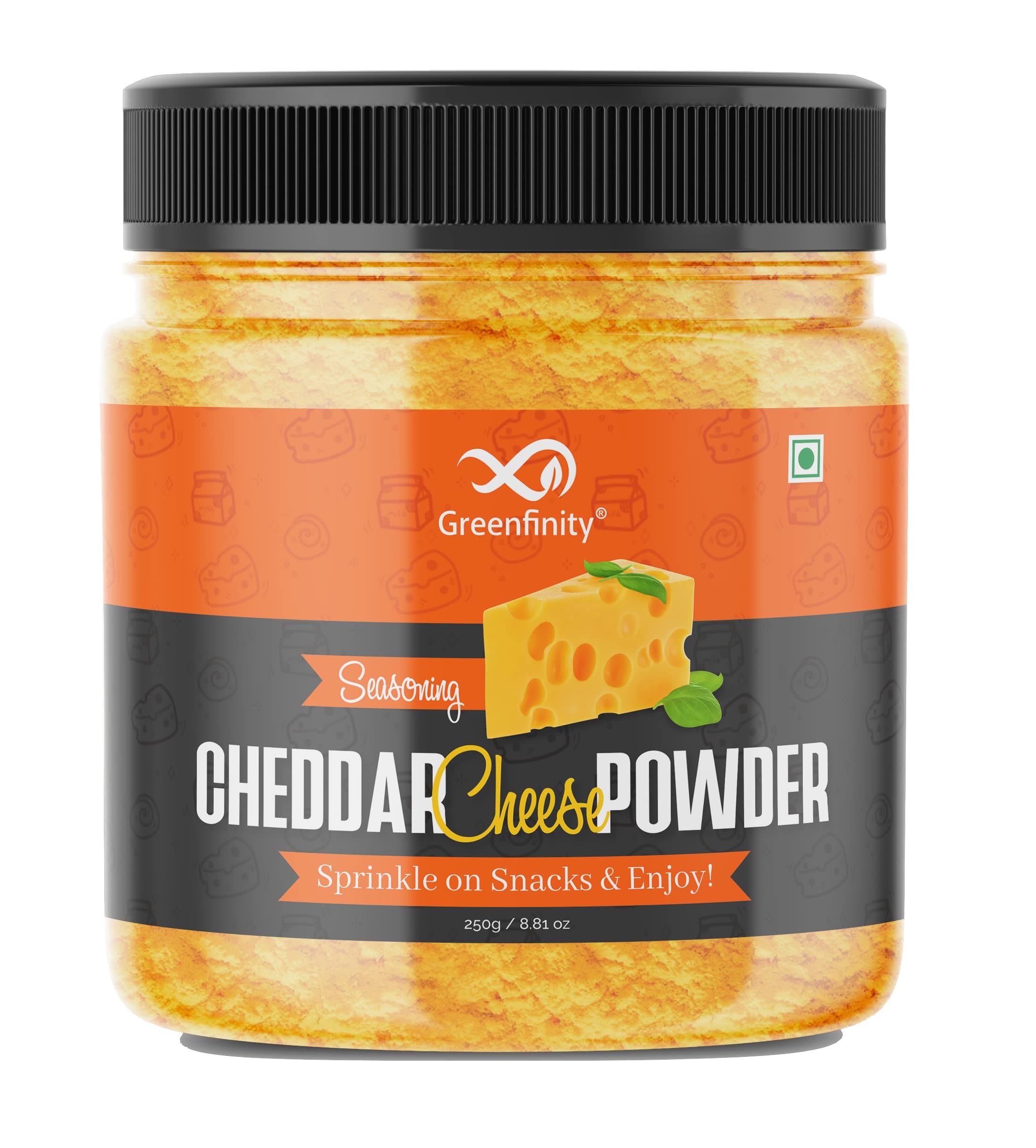 GreenFinity Cheddar Cheese Powder 250g (Pack of 1) - Ideal for Making Popcorn Pizza, Pasta, French Fries, and More with Delicious Cheddar Flavor in Every Bite