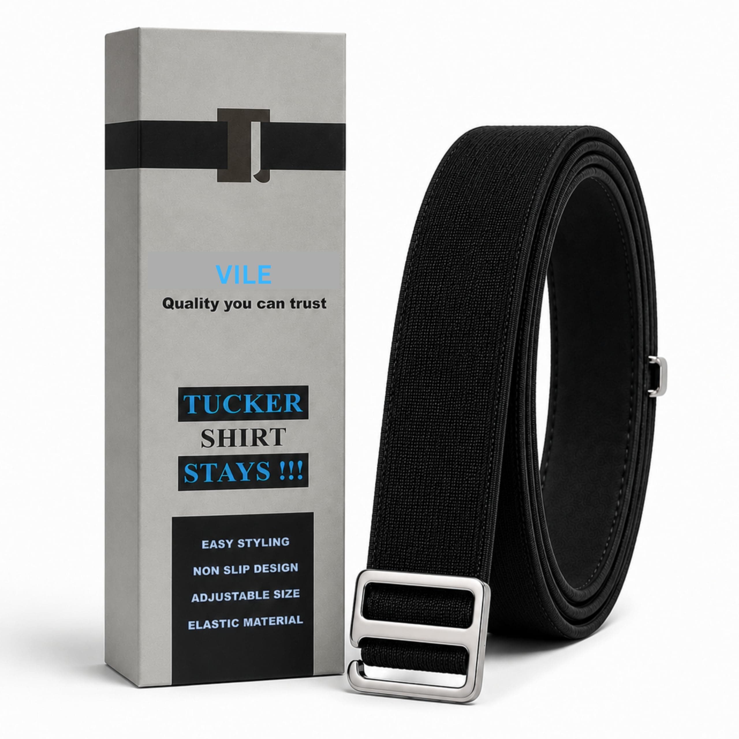 Vile Enterprise® Shirt Stays Elastic Adjustable Tucker Belt For Men Women,Shirt Tucker belt strap Maximum Strech,Elastic Strecheable Belt, (unisex | black)