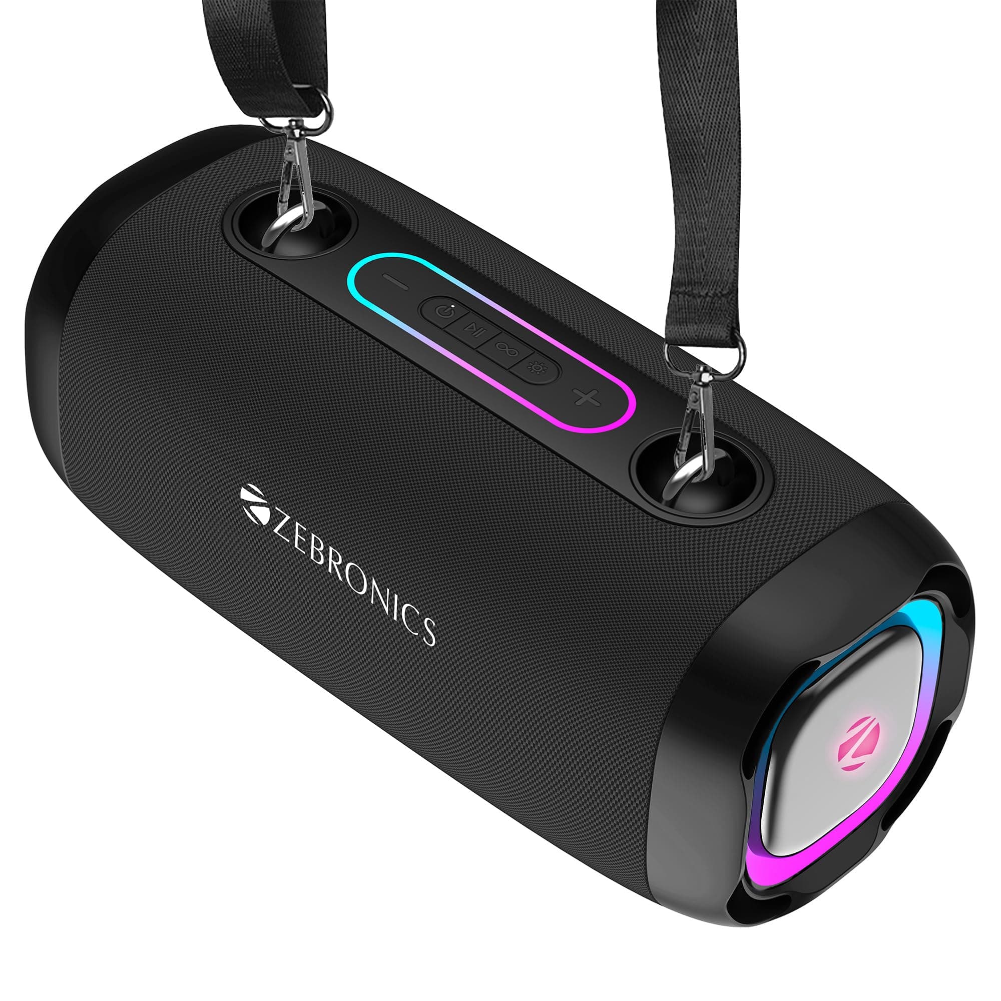 ZEBRONICS Sound Feast 85, Portable Bluetooth Speaker, 30 Watts, Upto 7 Hours Playback, Dual Passive Radiator, BTv5.3 | TWS | USB, RGB LED, Call Function, Carry Strap, Deep Bass (Black)