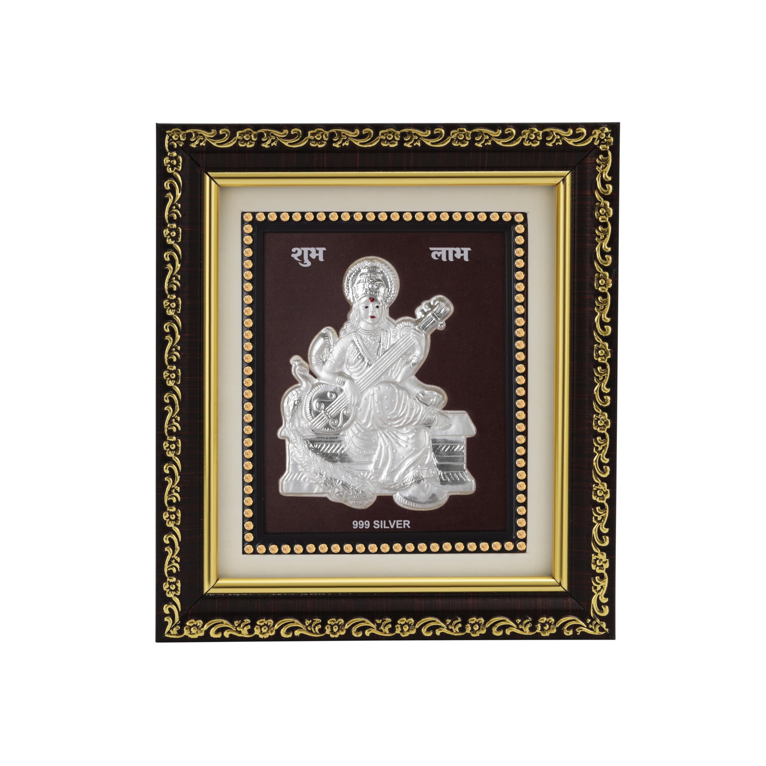 BHAGWATIJEWELS 999 Pure Silver Sarswatimaa Frame for Home & Office | Premium Silver | Pooja Room & Wall Decor | Housewarming, Wedding & Festival Gifts | Certificate Included | Tabletop Size 5.5x5 inch