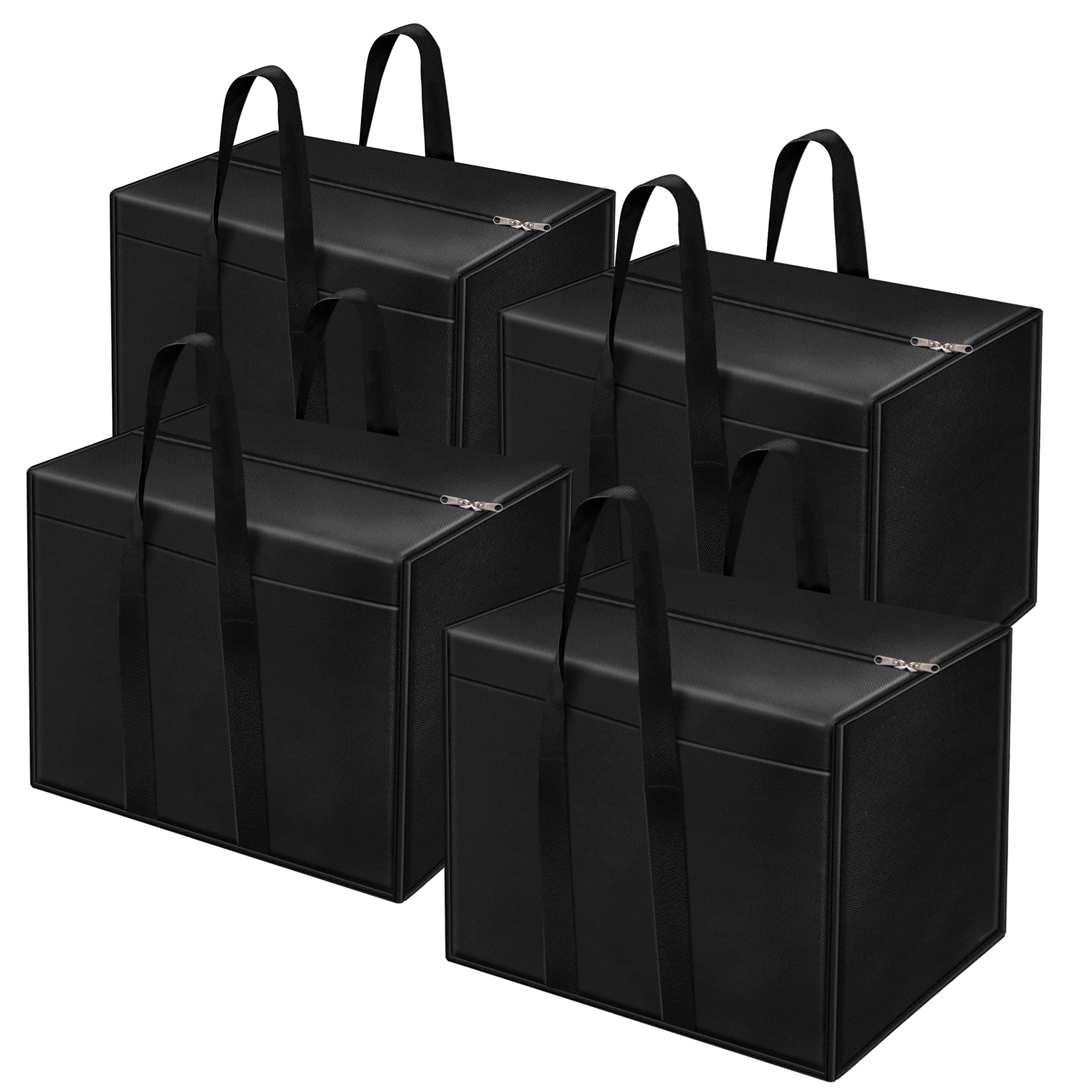 Storite 4 Pack Nylon 85 L Moisture Proof Multi-Purpose Underbed Storage Bag/Clothing Storage Organiser/Toy Storage/Stationery Paper Storage Bag with Zipper and Strong Handle (Black,57x36.8 x40.5 cm)