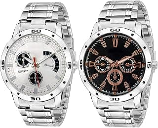 Watch City Analogue Multi Color Dial Stainless Steel Strap Silver Color Combo Watch for Mens and Boys-Pack of 2