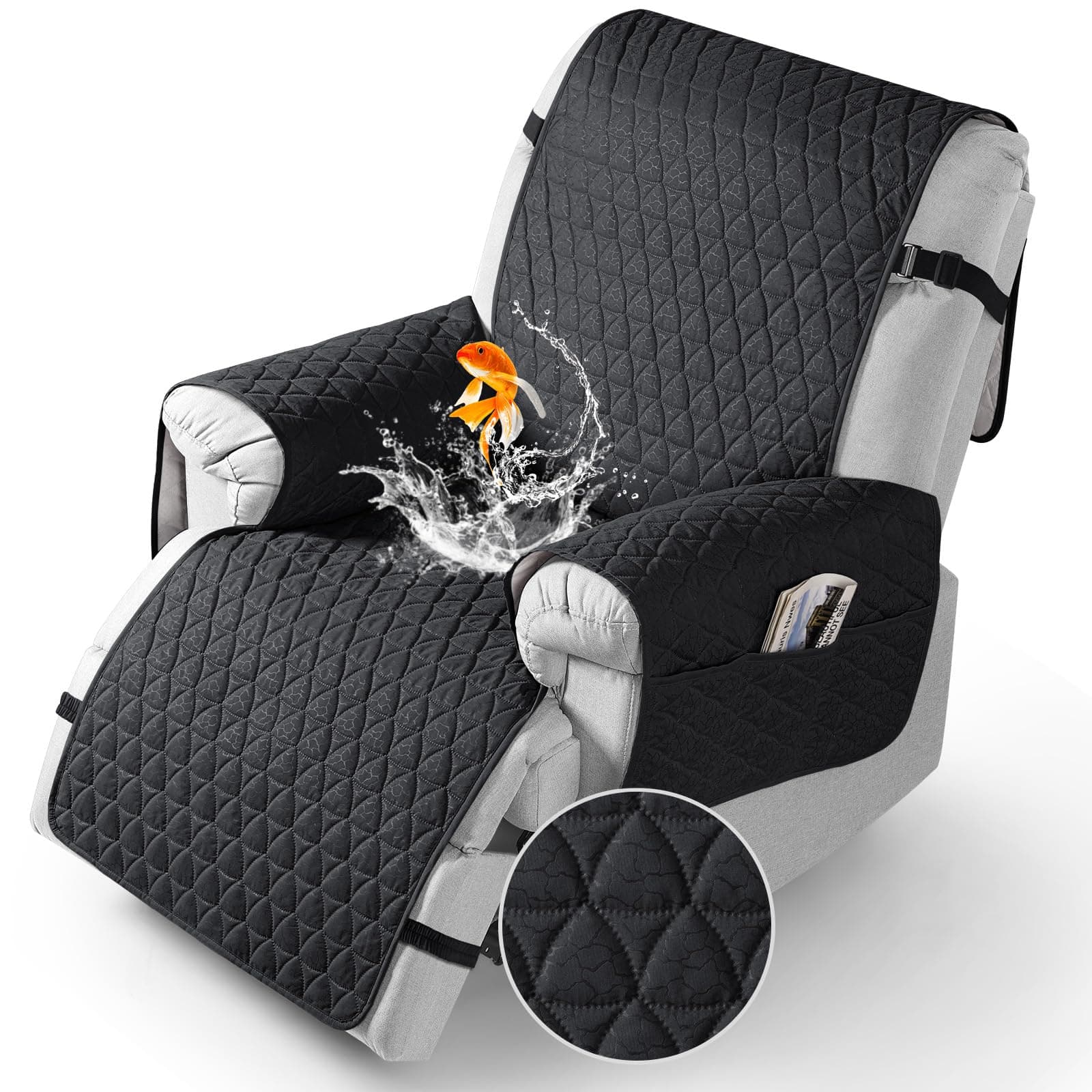 TAOCOCO 100% Waterproof Recliner Cover - Recliner Cover with Non-Slip Granule, Recliner Chair Covers with Elastic Band, Recliner Chair Covers for Reclining Chair, Recliner Covers (25’’, Black)