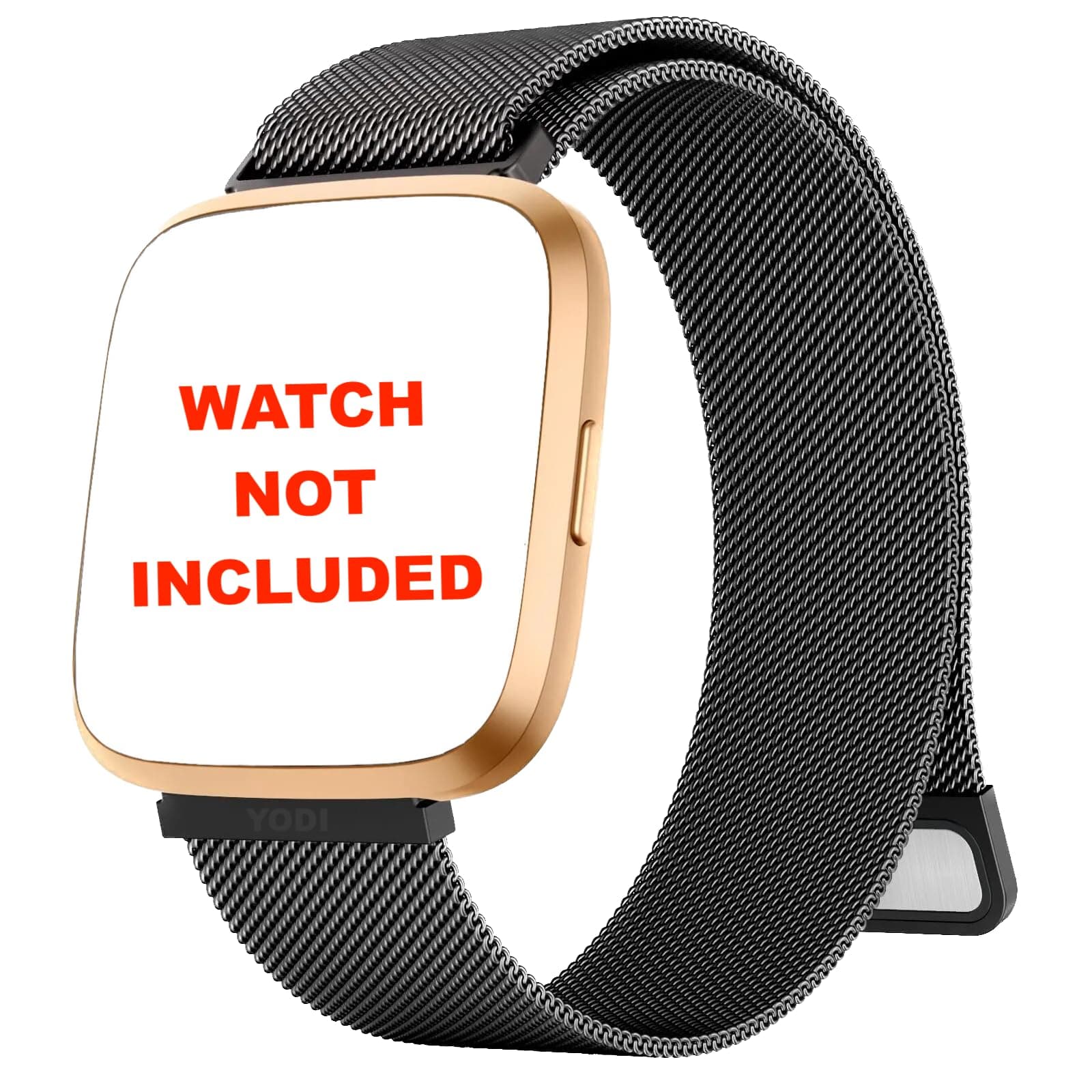 YODI Replacement Magnetic Clasp Chain Classic Strap for Fitbit Versa 1/2/Lite/SE Only - Metal Straps [Smartwatch Not Included] (Black)
