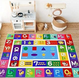 ABC Kids Play Rug - Number Alphabet Shape Fruit Learning Educational Area Rug - Large Non-Slip Kids Room Play Mat (Rectangle Alphabet, 2.6x4 ft)