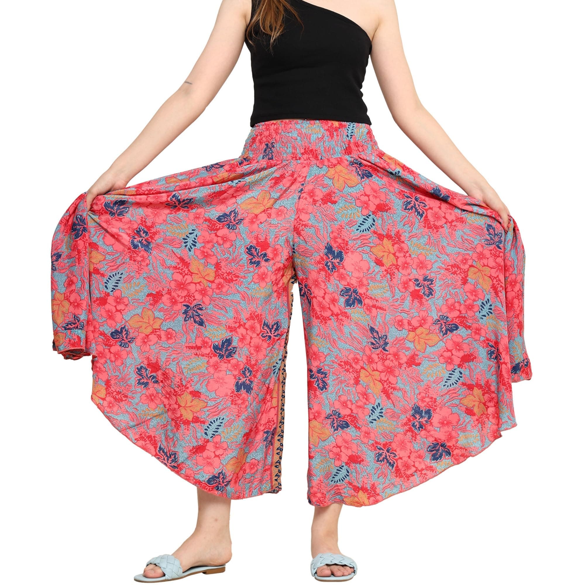 KE KANHA EXPORTS Women's Printed Flared Palazzo Pants for Women, Wide Leg High Waist Casual Skirt Style Trousers, Ethnic Bottom Wear