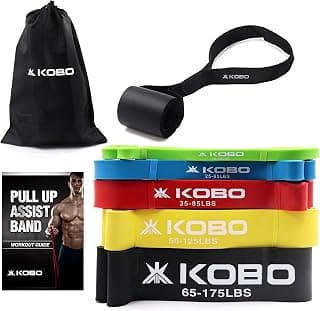 Kobo 5 Power Loop Band Set with Door Anchor/Pull Up Assist Bands 41 Inch| Powerlifting Bands - for Mobility & Body Stretching, Powerlifting, Resistance Training with Workout Guide Booklet