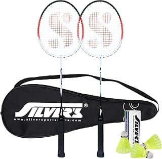 Silver's Aluminium Stricker Badminton Kit (2 Racquets with Full Cover, 1 Box Plastic Shuttlecock Pack of 3)(Red/White)