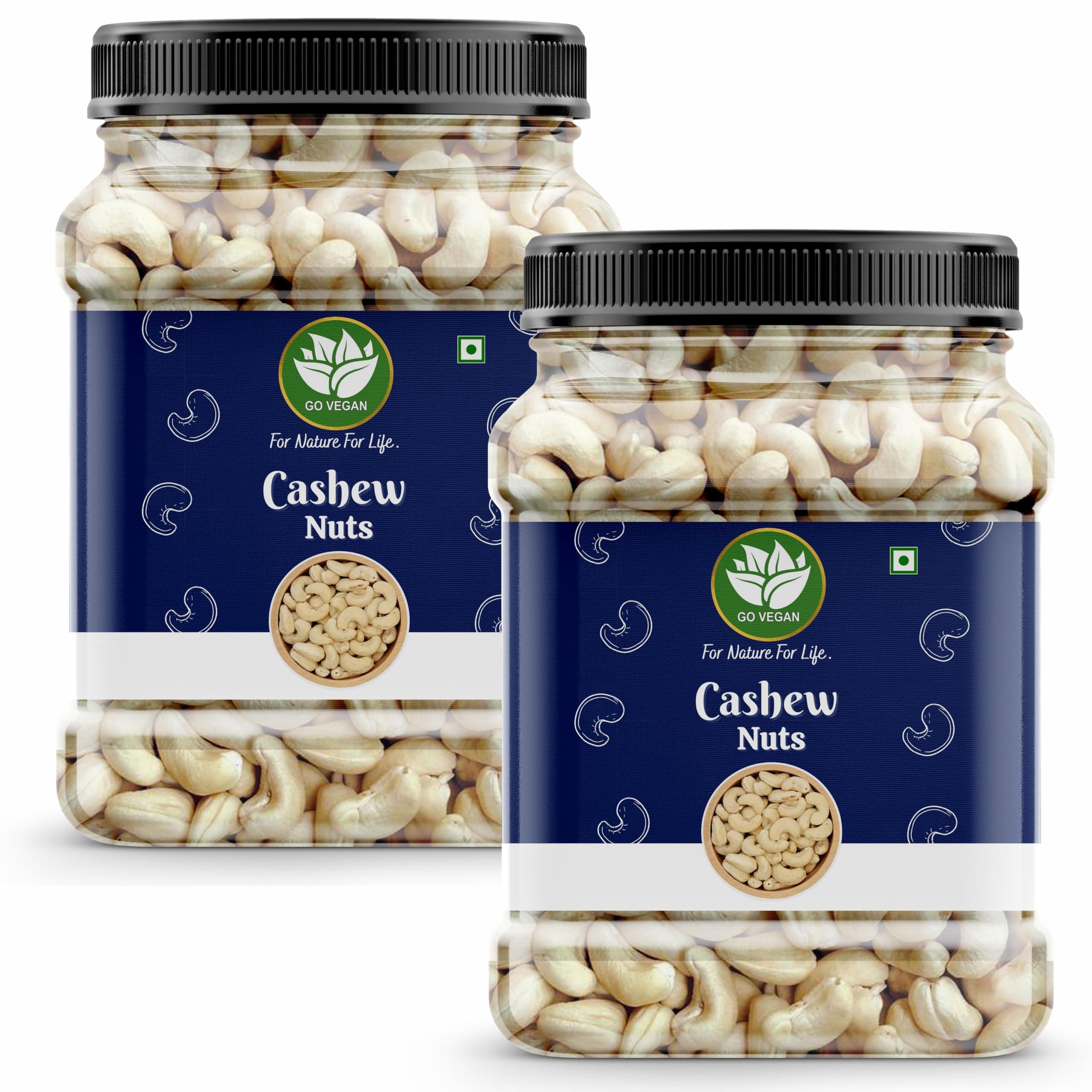 Go Vegan Whole Cashew Nuts W320, 1 Kg | 100% Natural Premium Kaju | Nutritious, Delicious & Crunchy Kaju | Rich in Magnesium, Copper & Phosphorus (500gm Each X 2 jar)