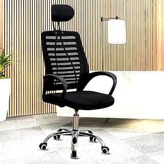 Casa Copenhagen,Mesh Office Desk,Rocking, Ergonomic Computer Chair Adjustable High with Headrest and Comfortable Armrest Swivel Chair - Dark Black & Black Handle