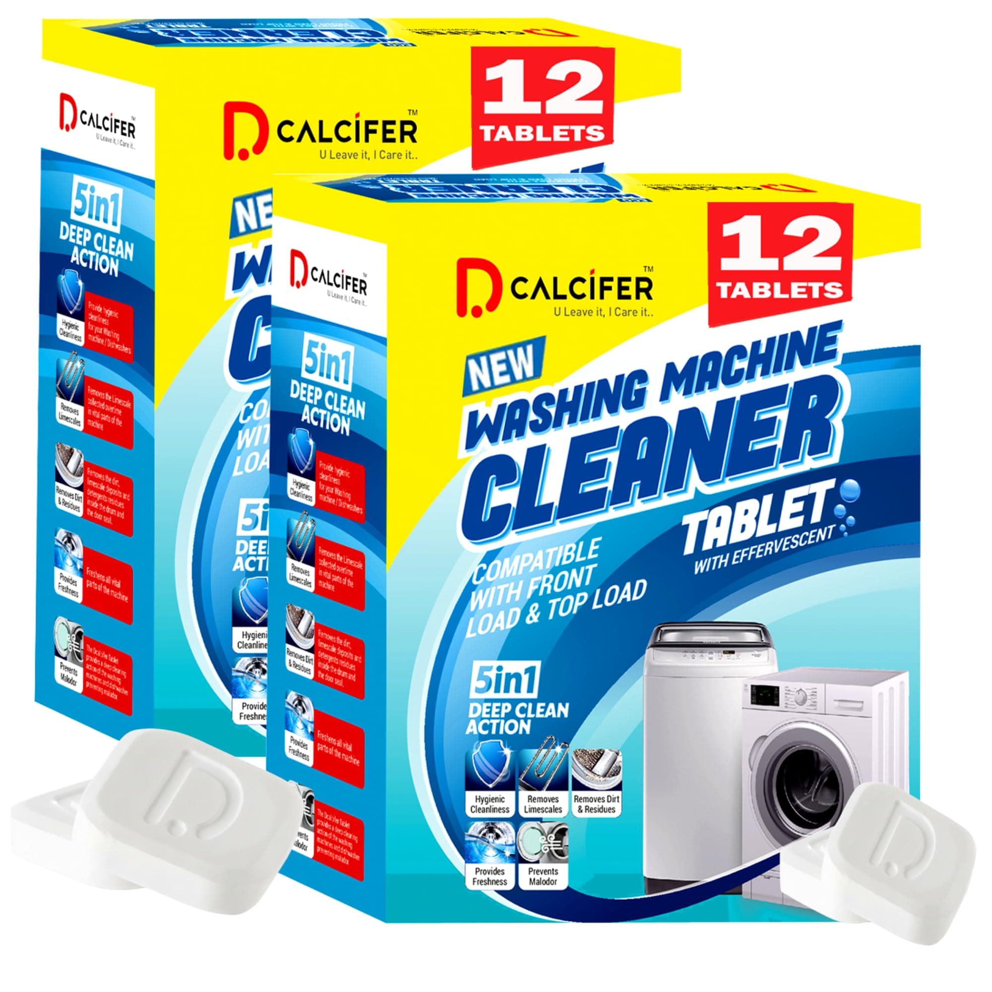 Dcalcifer Washing Machine Cleaner Tablet | Descaler For Washing Machine Front Load and Top Load | Washing Machine Cleaning Tablets | Descaling Powder Tablets For Drum & Tub Deep Clean Pack of 24