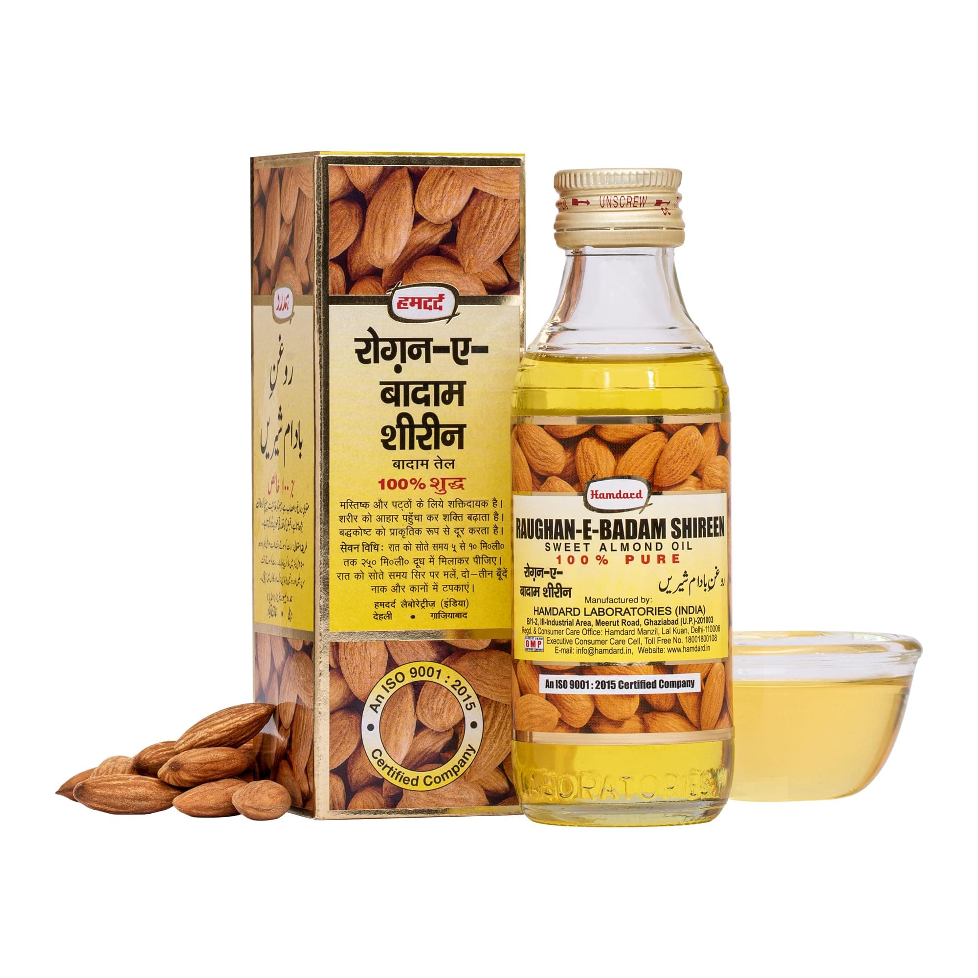 Hamdard Raughan-E-Badam SHIREEN Sweet Almond Oil for Body, Skin & Hair | 100ml | Natural Almond Oil | Helps Enhance Memory | Helps Relieve Constipation | Helps Build Stronger Muscles | Pack of 1 | Cold Pressed Sweet Almond Oil