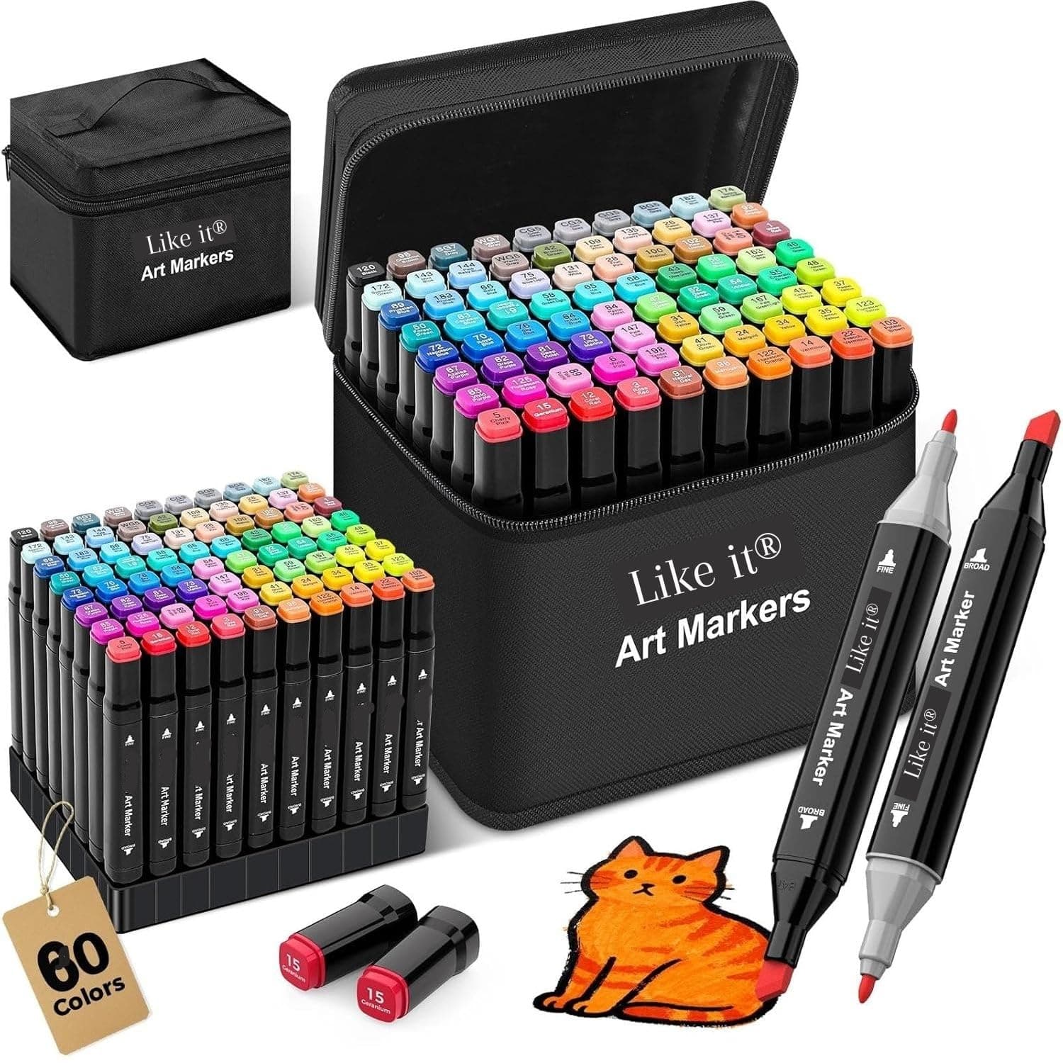 like it Alcohol Markers Professional Art Set 80 Dual Tip Chisel & Fine Tips, Vibrant Multicolor Alcohol-Based Ink, Fast Drying, Blendable, Square Barrel for Drawing Coloring Calligraphy