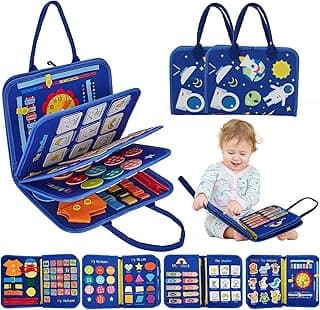 Qlect 12 in 1 Toddler Busy Binder & Busy Book for Toddlers 1-3 Years - Montessori Busy Board & Activity Book for Kids 2-4 - Engaging Toys for 2-3 Years - Educational Busy Book for Learning., Blue