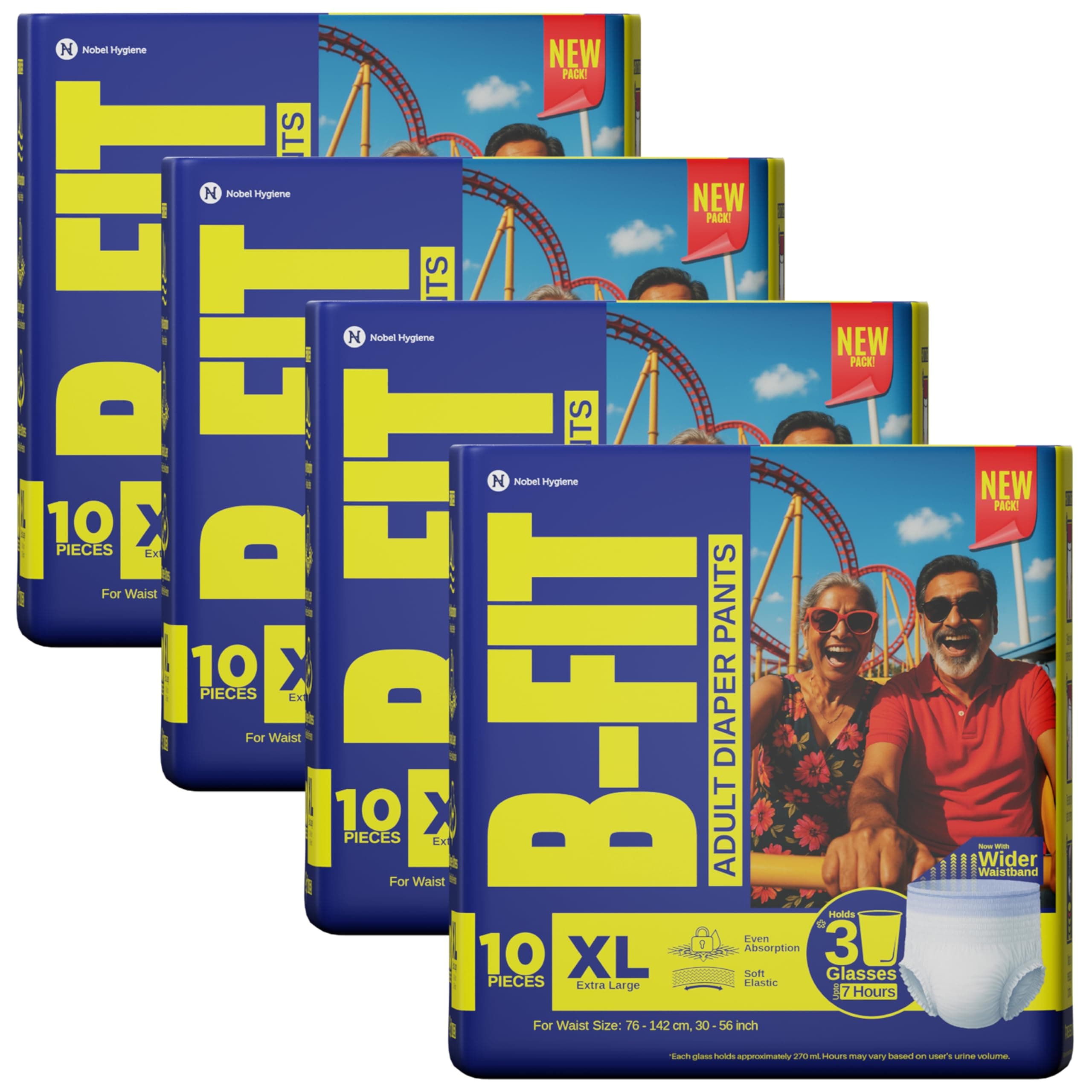 B-FIT Adult Diapers Pant Style | 40 Count (X-Large) | Waist 30-56 inch; 76-142 cm with Wetness Indicator | Unisex | Leakproof and Elastic Waist