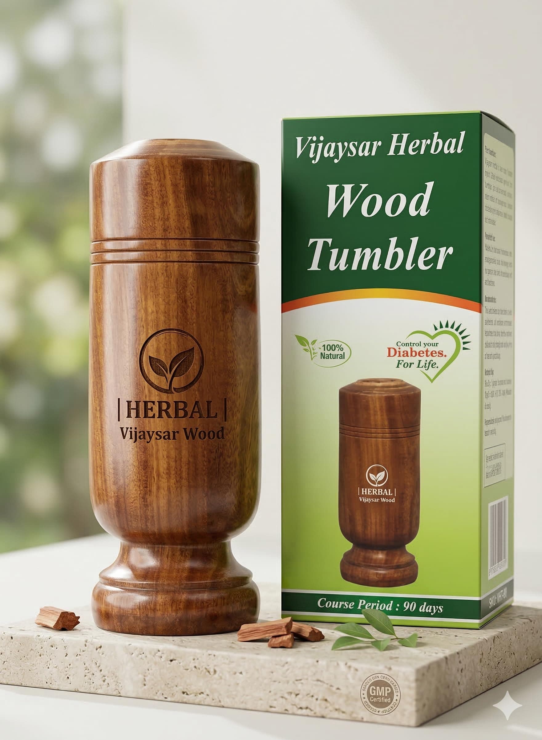 Vijaysar Herbal Tumbler Ayurvedic Wooden Glass for Diabetic Health Benefits, 0.1 Liters