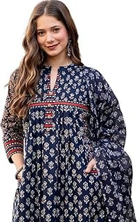 Amayra Women's Pure Cotton Printed A-Line Kurta Set with Palazzo Pants & Dupatta- Ethnic Wear