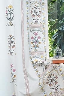 Tranquebar Curtain Co. Cotton Curtains 7 Feet Long Set of 2, 60-65% Room Darkening, Pink Ethnic Curtains Floral Print, Door Curtains 7 Feet Set of 2, BackTabs, Sashi (213 cm) - Set of 2