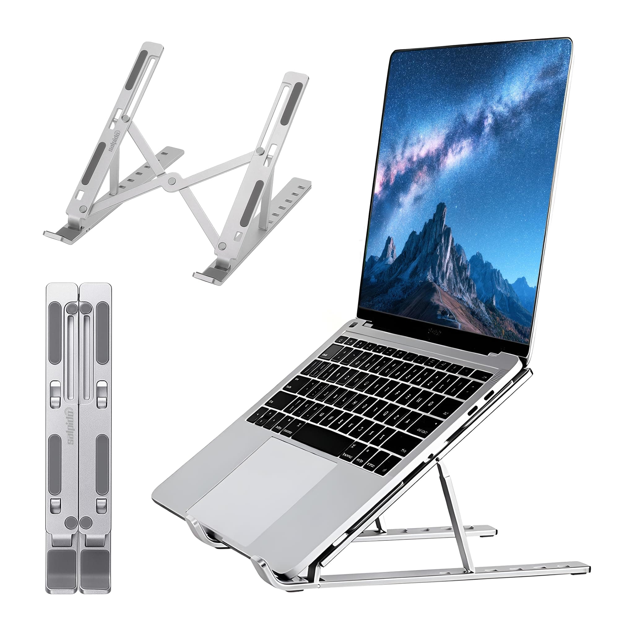 salpido SL-222 Premium ABS Plastic and Silicone Laptop and Tablet Stand, Foldable Design, Mini, Portable Laptop Raiser Compatible with MacBook, Dell, HP, Lenovo & All Laptops (Silver)