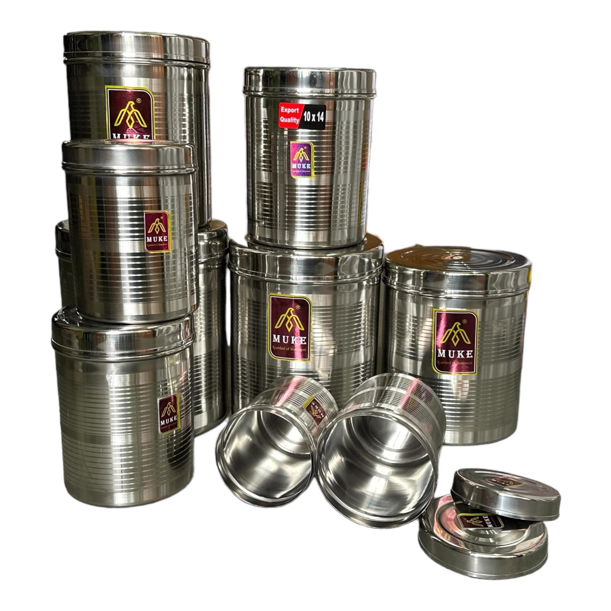 KITCHEN NEXT (MUKE STAINLESS STEEL DIBBA Kitchen Storage Container food grade dabba 500ml to 5kg, 9pcs,Silver