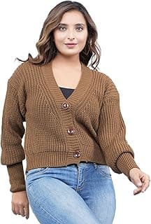 FEVERFEW Stylish Vneck Sweater | Women's Knitted Sweater | Self Design | Casual Wool | Sweaters for Ladies | Cardigans Sweaters