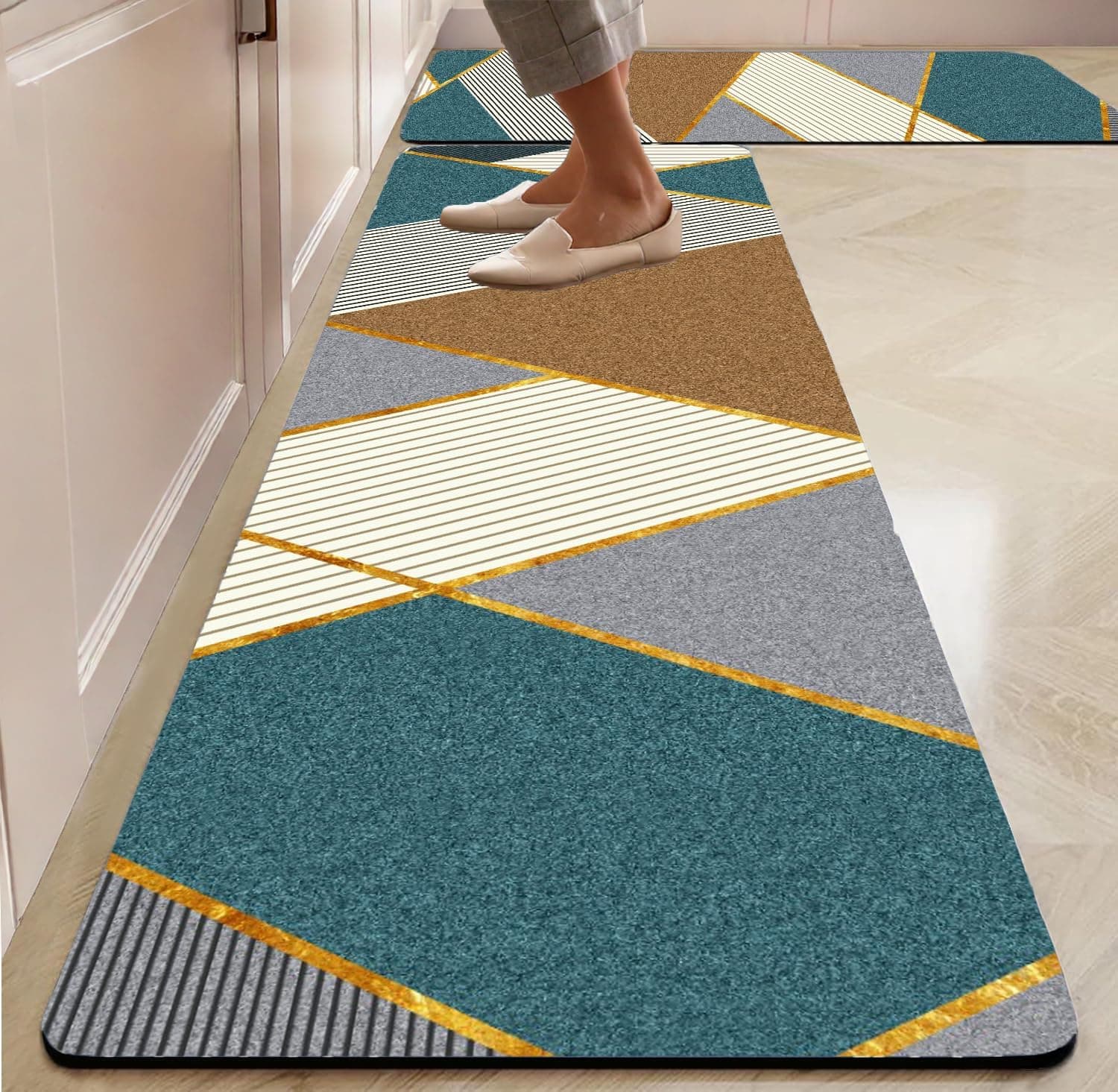 Roslen Kitchen Runner Mat, Anti-Slip Vintage Pattern, Multi-Purpose Floor Mats for Kitchen, Comfort Standing Runner Rug Carpets, Premium Galicha for Kitchen, Office, Sink and Laundry