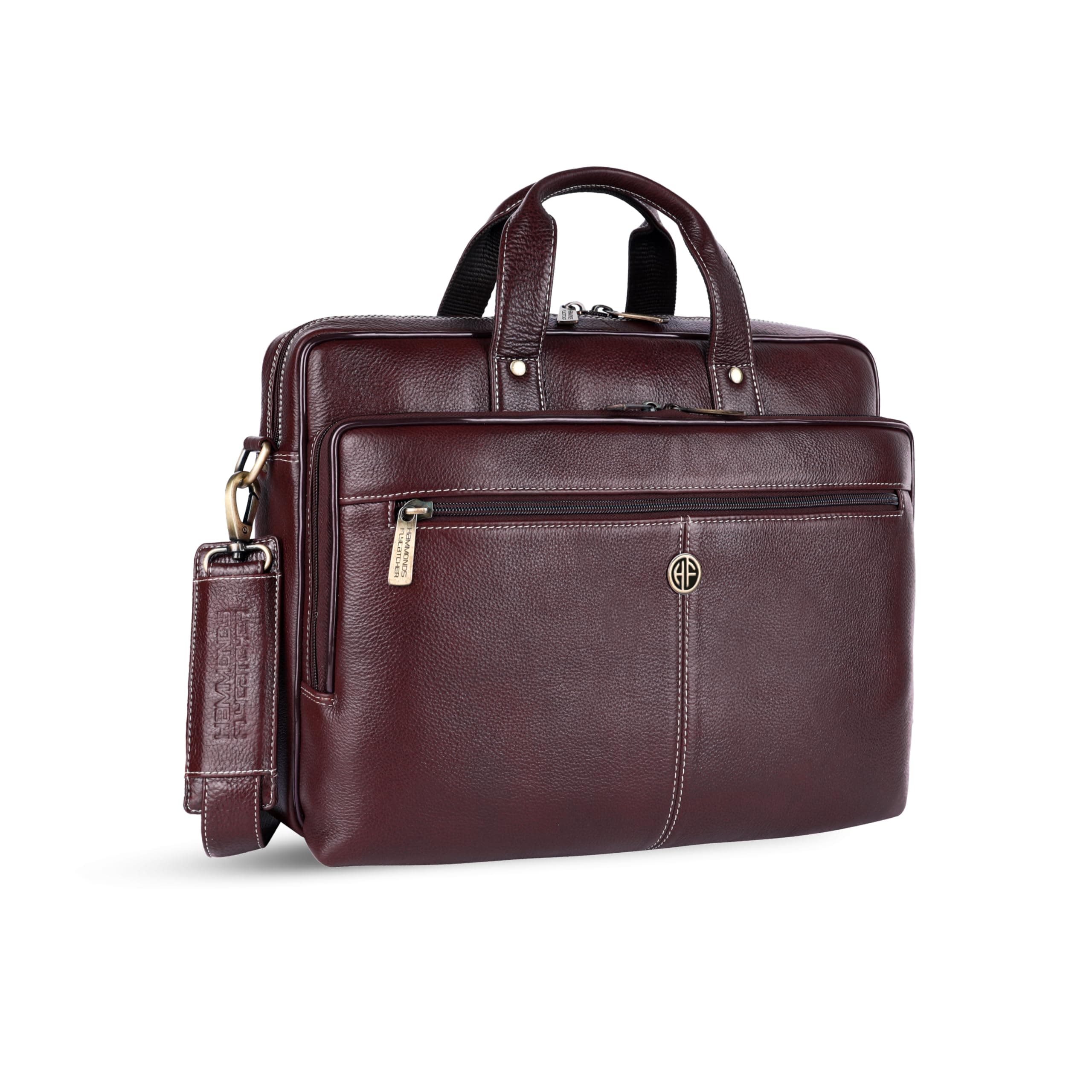 HAMMONDS FLYCATCHER Genuine Leather Office Bag for Men, Stylish 15.6 Inch Laptop Bag for Men, Multi Compartments, Adjustable Strap - 1 Year Warranty - Ideal for Office, Travel, Daily Use - Brown