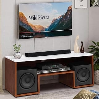 ABOUT SPACE TV Unit for Living Room - Engineered Wood DIY TV Stand Entertainment Unit with Wire Holes, Open Display Shelves for WiFi Router Stand, TV Rack (White & Oak Red- L 110 x B 40 x H 42 cm)