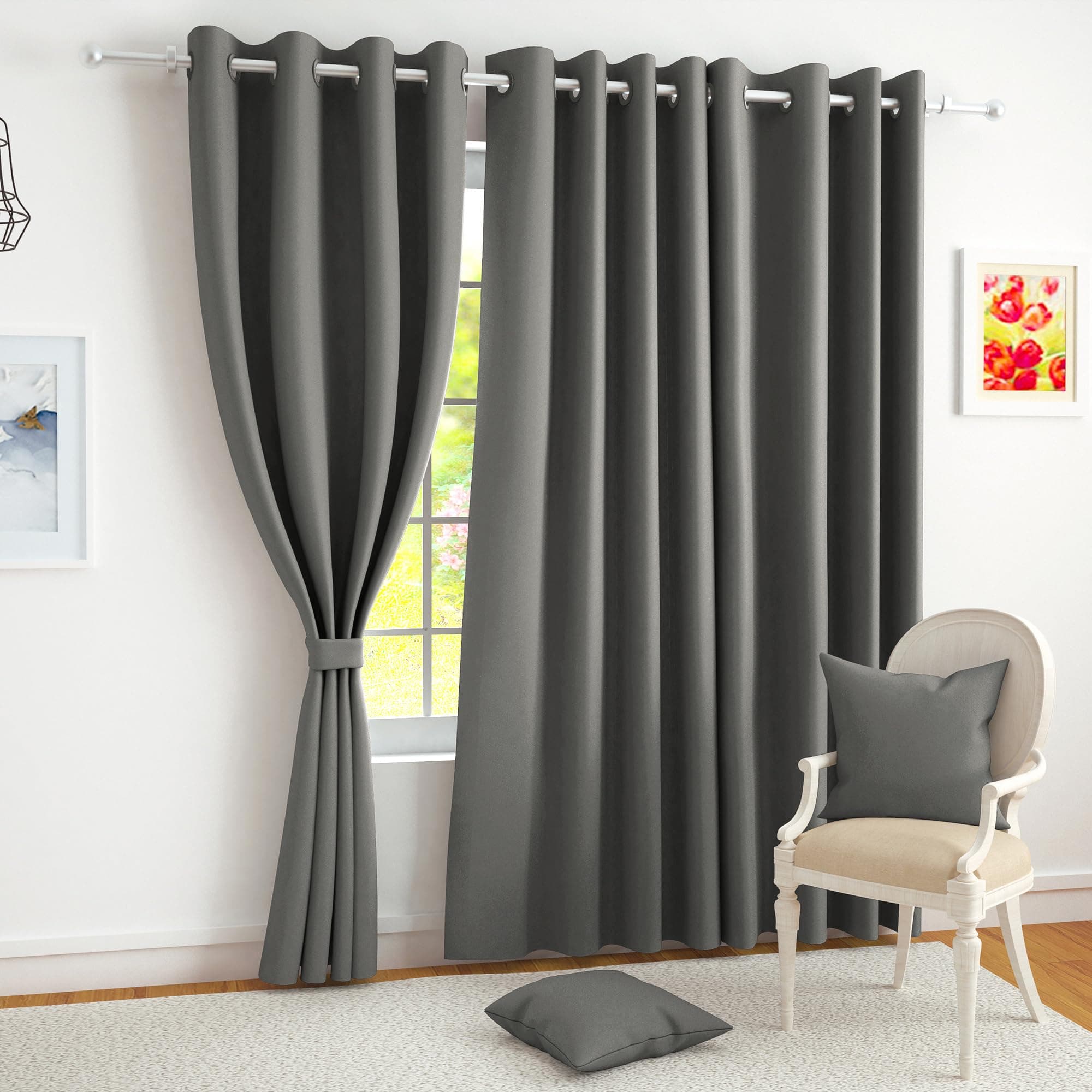 Story@Home 100% True Blackout Door Curtains 7 Feet Long Set of 1 | Solid Design |Room Darkening Curtain | Thermal Insulated Curtains for Living Room, Bedroom | (116 X 215 Cm, Ash Grey)