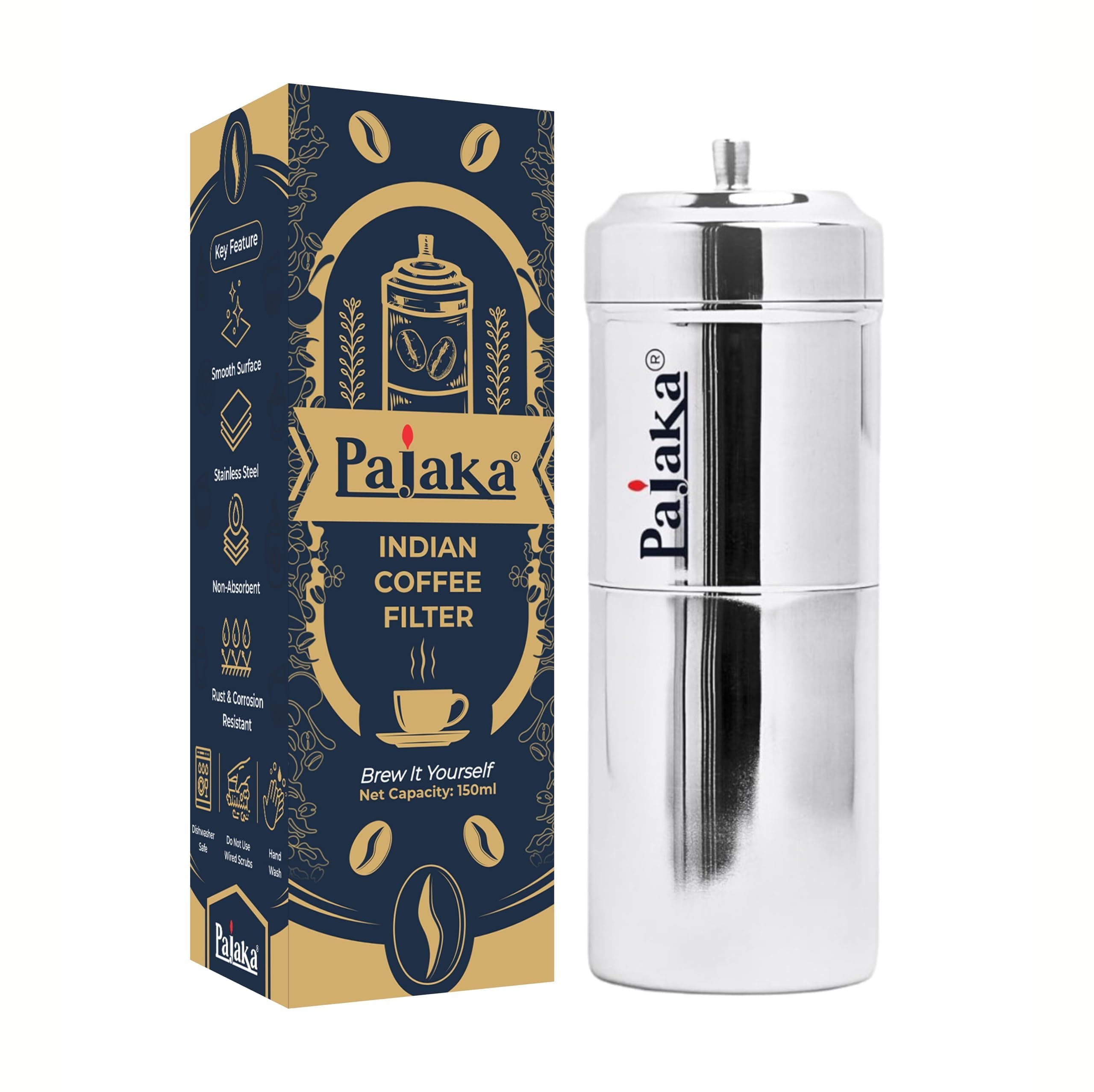 PAJAKA South Indian Filter Coffee Maker - 150 ML Capacity, Stainless Steel Madras Kaapi Kappi Drip Decoction Coffee Brewer, Small Size for 1-2 Cups, Home & Kitchen