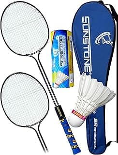 SUNSTONE Alloy Steel Badminton Rackets Fb 377 Two Piece Three Feather Shuttlecocks With Full Cover (Blue)
