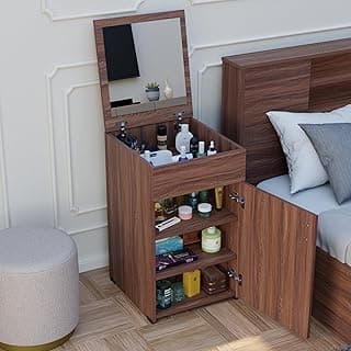 FURNIFLIX Engineered Wood Home Dressing Table with Mirror and Storage Vanity Unit for Bedroom Living Room (Walnut Finish)