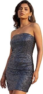 The Style Studio Women’s Strapless Tube Bodycon Dress – Sequin Sleeveless Bandeau Mini Dress, Night Club & Birthday Evening Gown