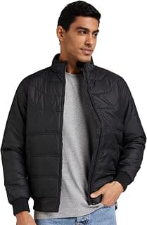 Amazon Brand - Symbol Men's Quilted Bomber Winter Jacket with Band Collar (Aw20-Qb-Sy-01_Black_Large)