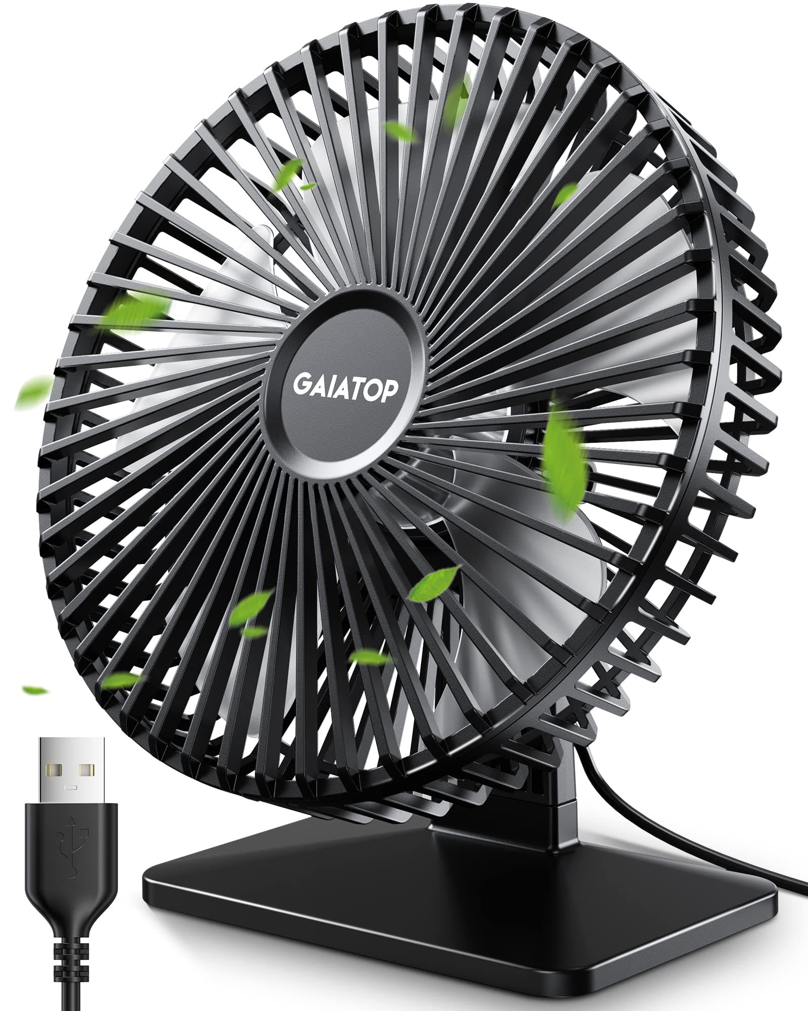 Gaiatop USB Desk Fan, 6.5 Inch Ultra-quiet, 90° Adjustment for Better Cooling, 3 Speeds Portable Mini Powerful Desktop Table Fan, Small Personal Cooling Fan for Home Office (Transparent)