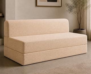 uberlyfe 3 Seater Sofa Cum Bed | Jute Fabric Washable Cover | Beige | 6' X 6' Feet