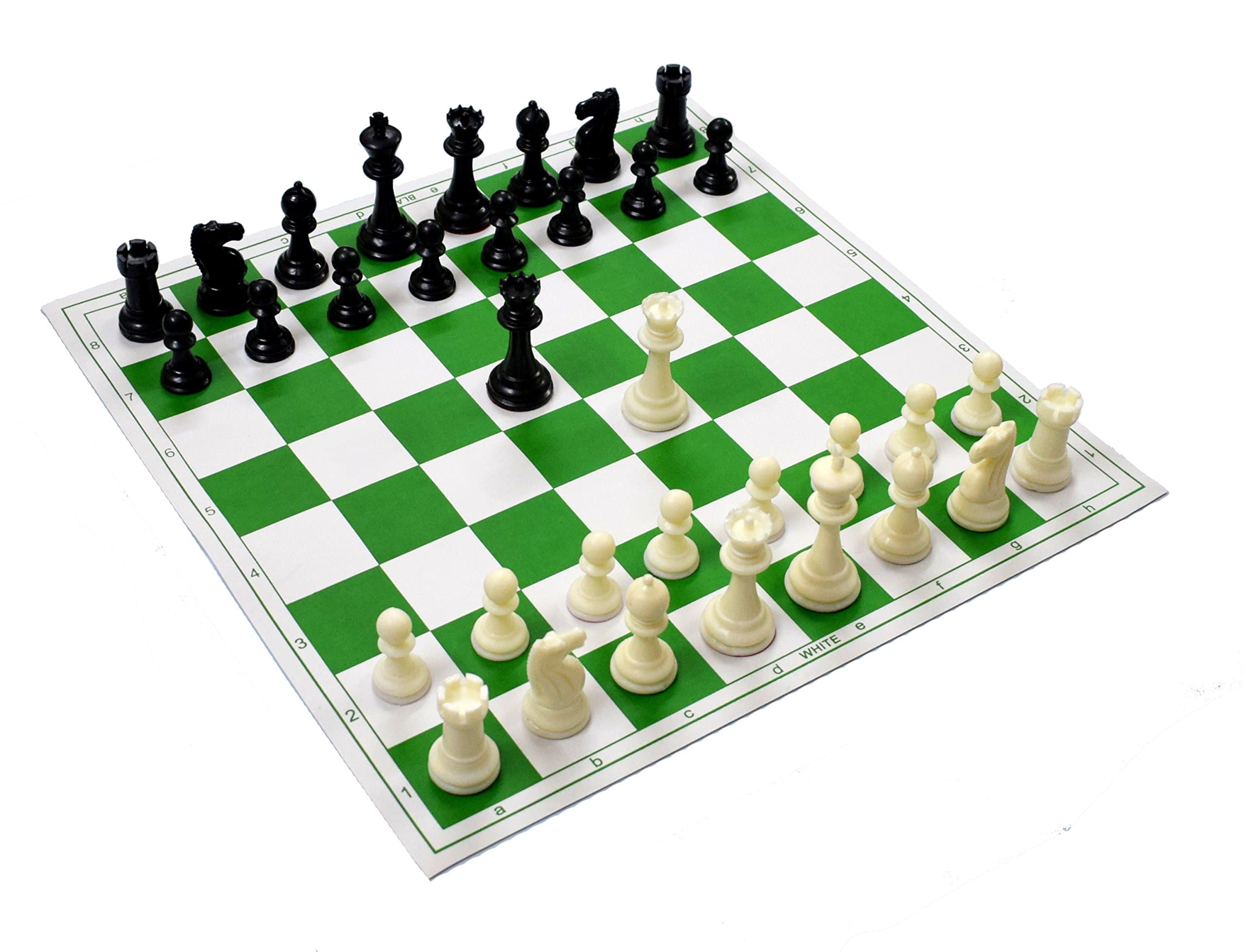Wigano Roll-Up Vinyl Tournament Chess Set with Two Extra Queens and Carry Bag, (17" x 17") Green,for Professional Chess Players
