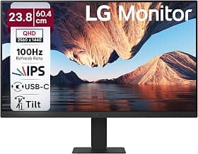 LG 24U631A 60.4 cm (23.8 Inch) QHD (2560x1440) IPS PC Monitor with 100Hz, 5ms (GtG) HDR10, Flicker Safe, Reader Mode, HDMI, USB-C, Anti-Glare, 3-Side Virtually Borderless Design, sRGB 99% (Black)