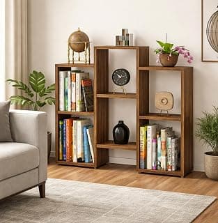 Enigmatic Woodworks Wooden Bookshelf 6-Tier, Large Open Bookcase Storage Rack Organizer for Home, Living Room & Study, DIY Assembly,Walnut Suede Finish, 24 x 90 x 90 cm