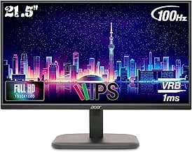 Acer EK220Q Ebi 21.5 Inch IPS Full HD (1920x1080) Backlit LED LCD Monitor I 1 MS VRB, 100Hz Refresh I 250 Nits I 99% SRGB I HDMI & VGA Ports with HDMI Cable I AMD Free Sync I Eye Care Features (Black)