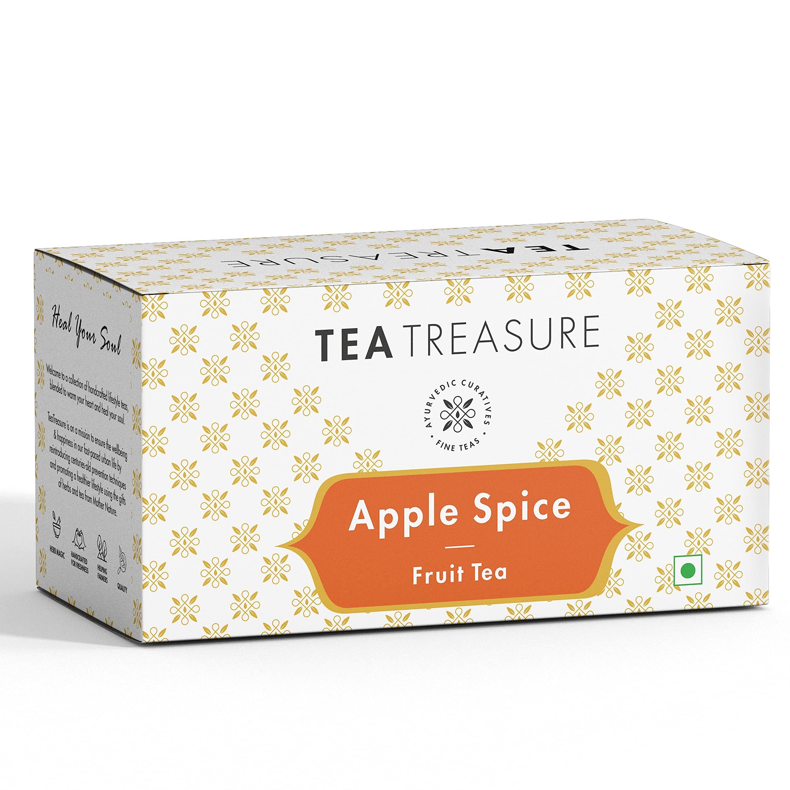 Tea Treasure Apple Spice Fruit Tea – 50 Pyramid Tea Bags| Helps in Weight Management, Cholesterol, Inflamation & Digestive System|With Assam Black tea Blend,Dried Apple, Ginger & Cinnamon