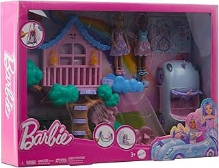 Barbie Treehouse Playset with 2 Chelsea Small Dolls, Toy Car, Swing, Slide, Seesaw, Fairy Wing Accessories & Sticker Sheet